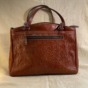 Patricia Nash Embossed Leather Saddle Brown Shoulder Bag